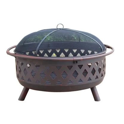Outdoor 36-inch deep steel fire pit weaving design