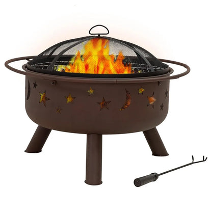 30-Inch Patio Fire Pit for Outside - Outdoor Wood-Burning Fire Pit with Grill Grate, Spark Screen, and Fireplace Poker