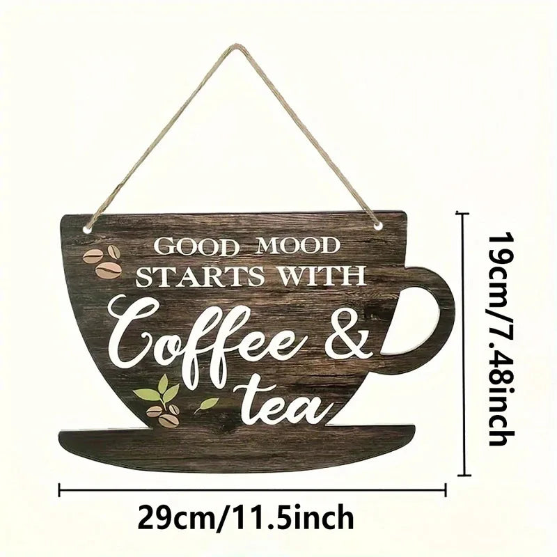 1 Set of Rustic Wooden Coffee and Tea Signs，11.8 Inch Farmhouse Kitchen Decoration，Suitable for Coffee Lovers，Indoor and Outdoor