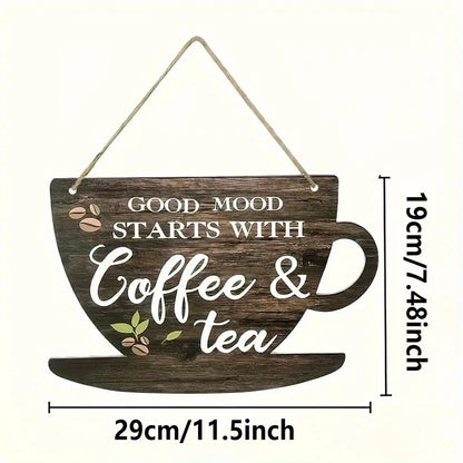 1 Set of Rustic Wooden Coffee and Tea Signs，11.8 Inch Farmhouse Kitchen Decoration，Suitable for Coffee Lovers，Indoor and Outdoor