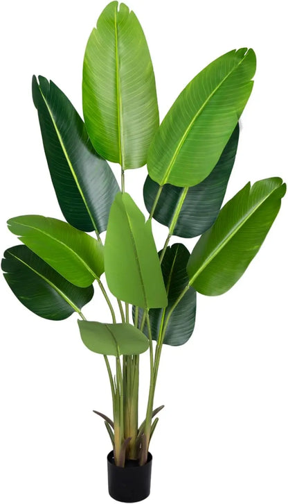 Artificial Bird of Paradise Plant Fake Tropical Palm Tree 10Trunks Faux Banana Leaf Trees in Pot for Home Indoor Outdoor Decor