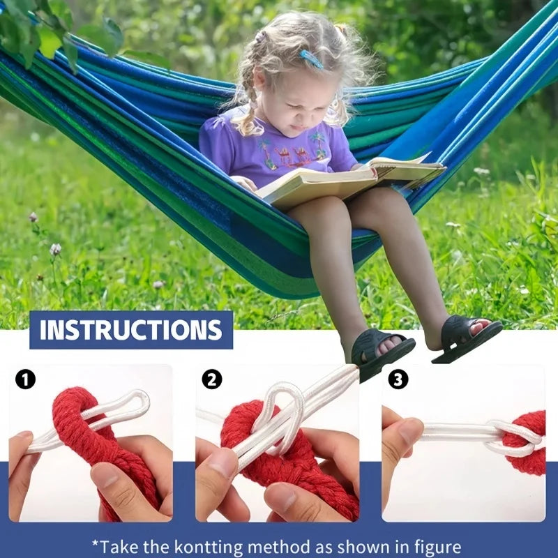 Outdoor Canvas Hammock - Portable Outdoor/Indoor Rope Double-Person Hammock - Durable and Sturdy - Suitable for Camping Use