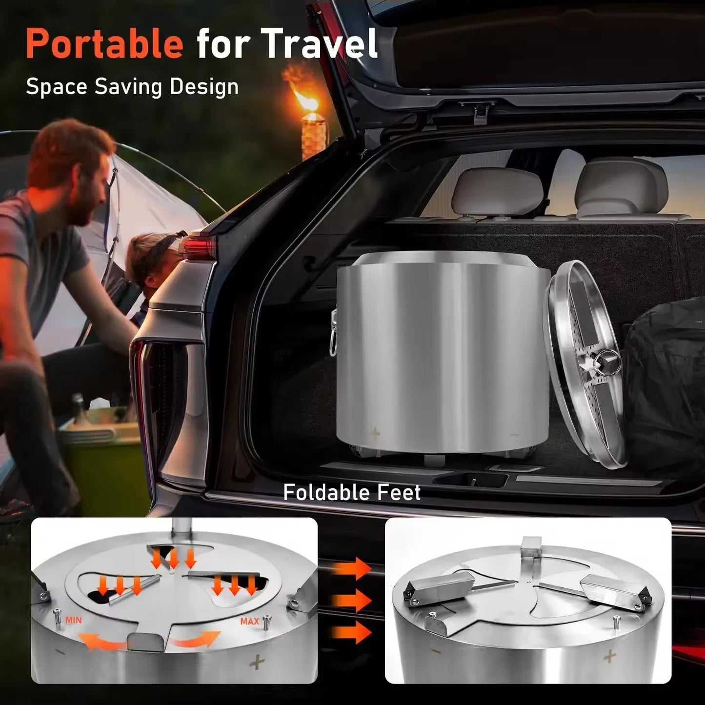 Outdoor Stainless Steel Bonfires Brazier Smokeless Stove Charcoal Portable Camping Fire Pit Wood Burning Lightweight Fireplace