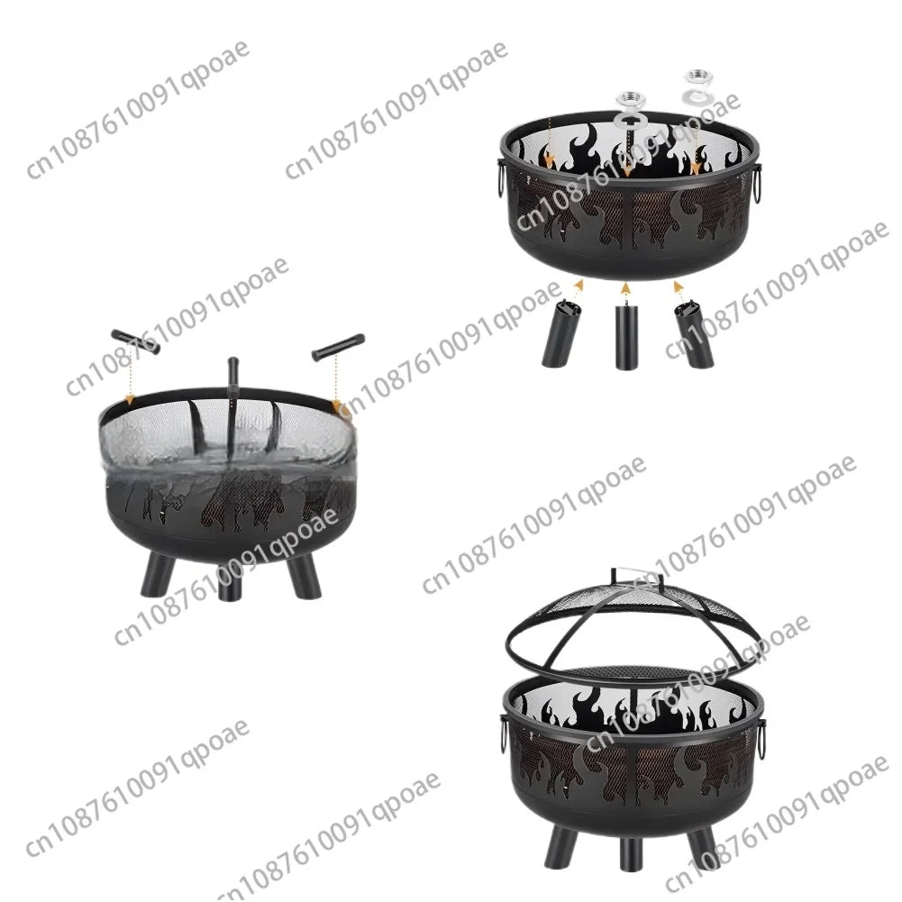 Cross-border Metal Multi-function Wood Burning Fire Pit for Outdoor Camping Grill Barbecue Charcoal Stove Flame Retardant
