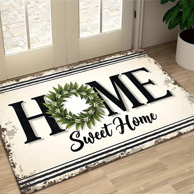Rustic Home Sweet Home Floor Mat Blue Wooden Texture Welcome Doormat for Living Room Balcony Bedroom Entrance Area Carpet