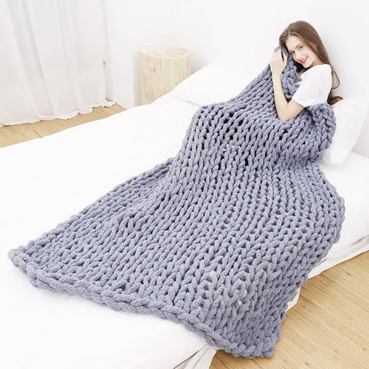 Hand Chunky Knitted Blanket Thick Yarn Merino Wool Bulky Knitting Throw Blankets Throw Carpets Soft Warm Winter Home Sofa Bed