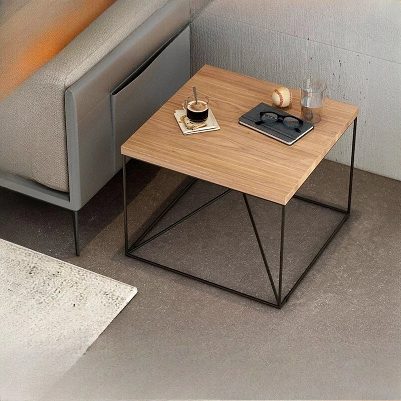 Vintage Iron Coffee Table Minimalist INS Style Small Solid Wood Tea Table American Square Side Table Living Room Accent Table
