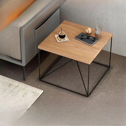 Vintage Iron Coffee Table Minimalist INS Style Small Solid Wood Tea Table American Square Side Table Living Room Accent Table