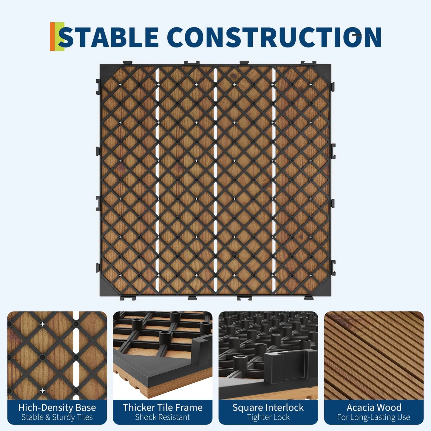 Wood Deck Tiles 12"X12" Interlocking, Snap Together Patio Flooring Covers 32 Sq ft, Non-Slip Water Resistant Balcony Pool Deck