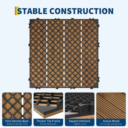 Wood Deck Tiles 12"X12" Interlocking, Snap Together Patio Flooring Covers 32 Sq ft, Non-Slip Water Resistant Balcony Pool Deck