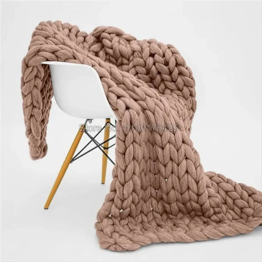 Grey Soft Knitted Blanket Winter Thick Sofa Throw Large Yarn Roving Blanket Chunky Handmade Weight Blankets Nordic Home Decor