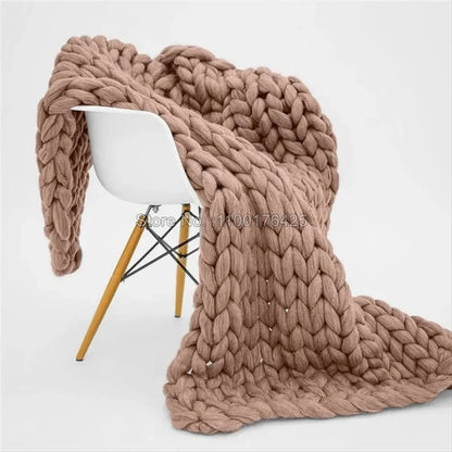 Grey Soft Knitted Blanket Winter Thick Sofa Throw Large Yarn Roving Blanket Chunky Handmade Weight Blankets Nordic Home Decor