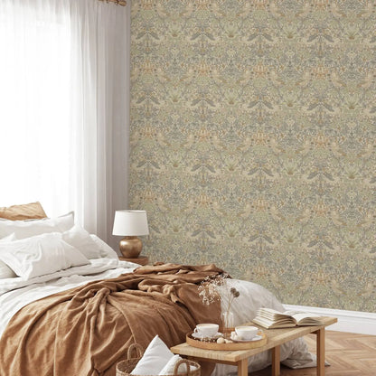 Natural Strawberry Thief Wallpaper, William Morris ,Removable Peel and Stick Wallpaper, Non-wowen Wallpaper,Wall Art Paper