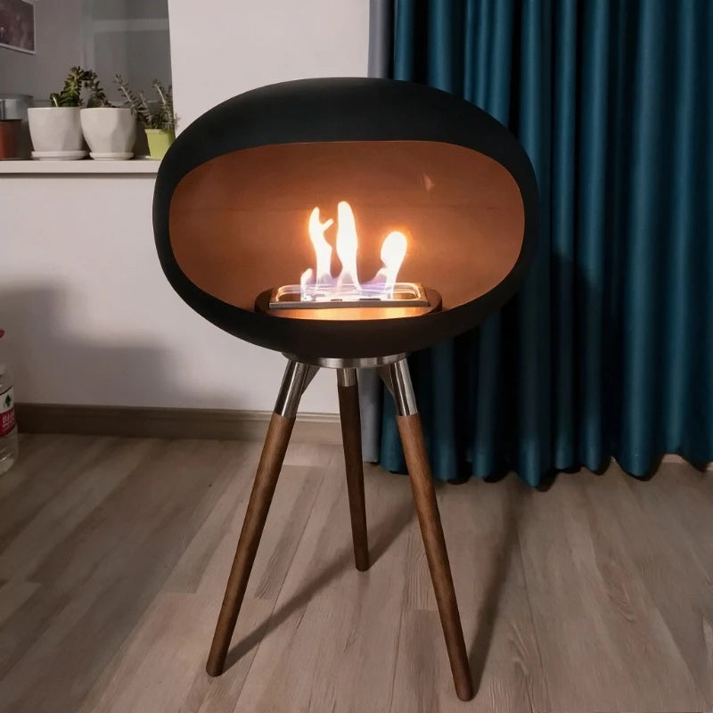 Freestanding Bioethanol Fireplace - Oval Sphere Design Smokeless Real Flame Ethanol Fire Pit for Indoor Outdoor Decor