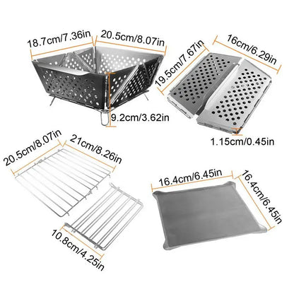 Portable Folding BBQ Grill Camping Split Stainless Steel Fire Pit Tent Stove Outdoor Picnic Accessories Charcoal Grill Burner