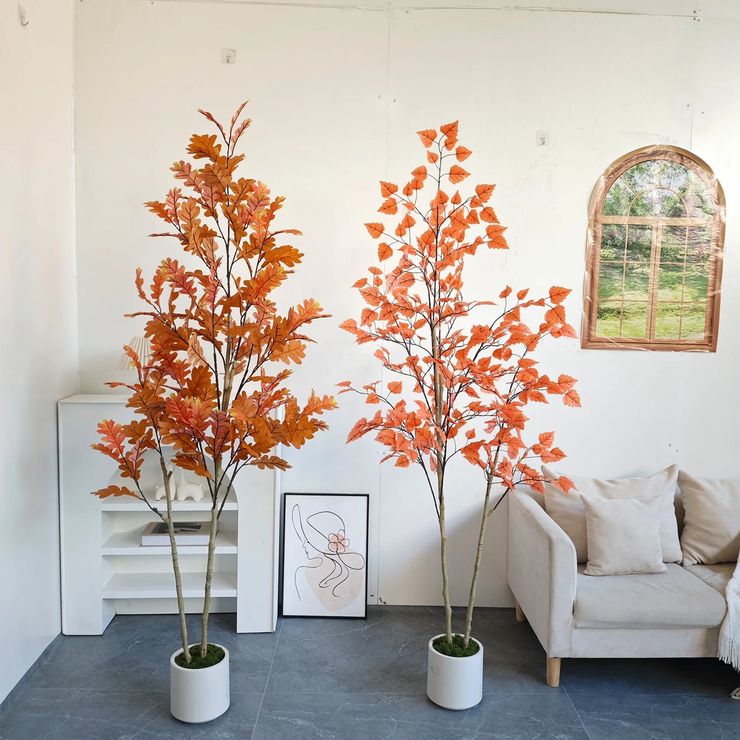 180Cm/5.9Ft Double Trunk Artificial Birch Oak Tree Potted Realistic Faux Plant for Home Office Indoor Outdoor Living Room Decor