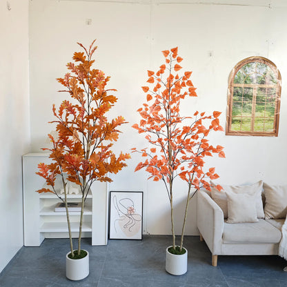 180Cm/5.9Ft Double Trunk Artificial Birch Oak Tree Potted Realistic Faux Plant for Home Office Indoor Outdoor Living Room Decor