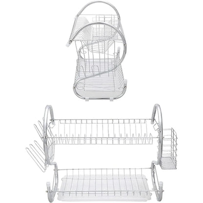 Kitchen Cutlery Organizer 2 Tier S-Shaped Dish Drainer Space-saving Metal Dish Drying Rack Stable Cup Drainer Chopsticks