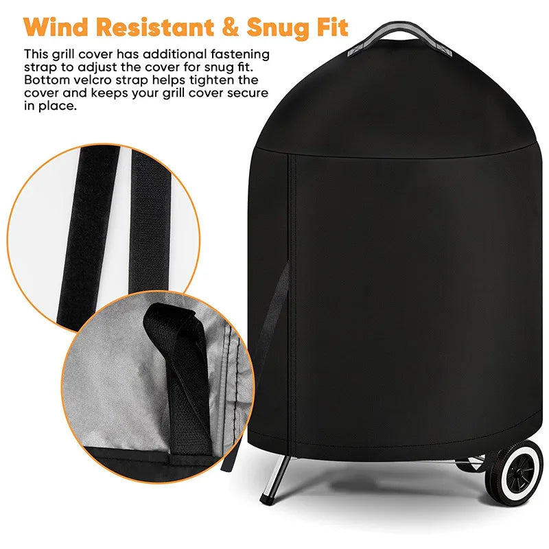 210D Cloth Cylindrical BBQ Cover With Top Handle,Outdoor Oven Cover PU Waterproof Coating Protection Hood Round Grill Cover