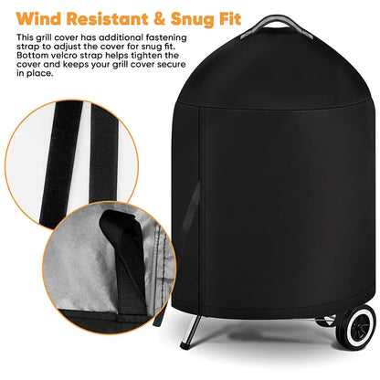210D Cloth Cylindrical BBQ Cover With Top Handle,Outdoor Oven Cover PU Waterproof Coating Protection Hood Round Grill Cover