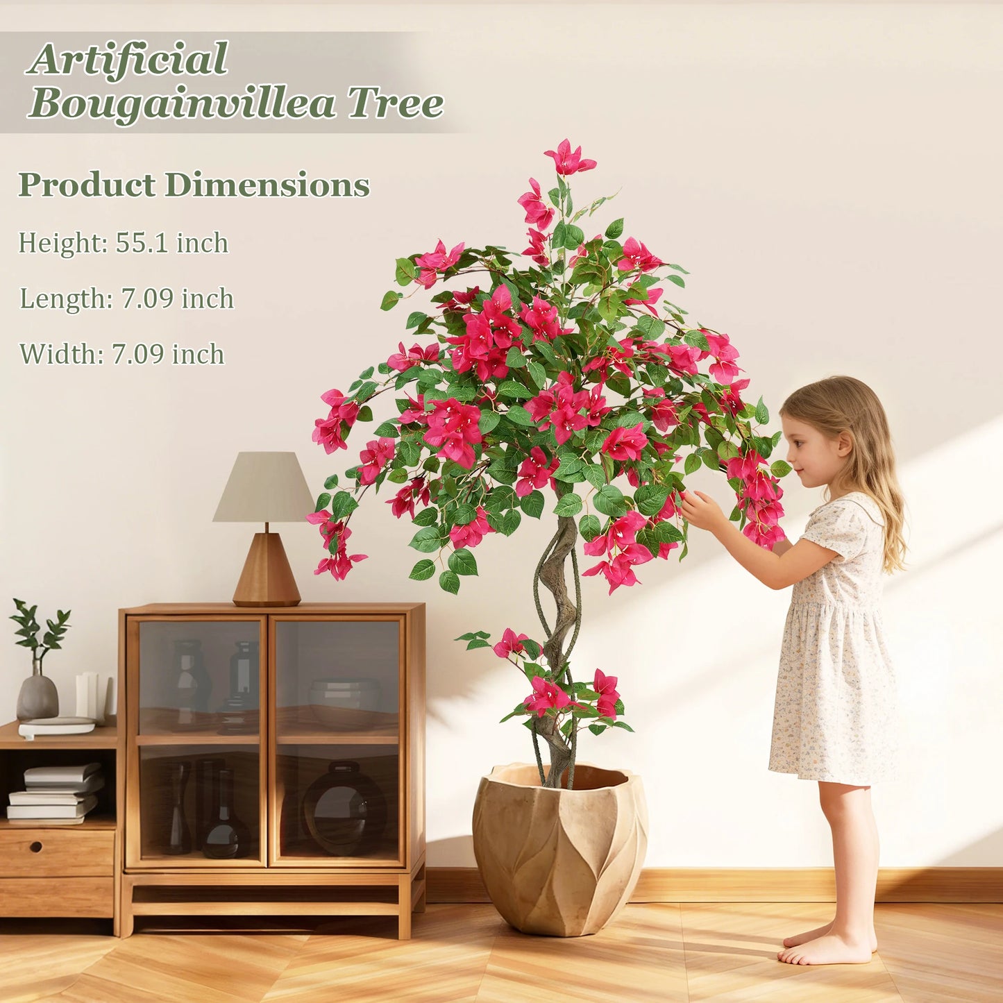 3/4/5FT Artificial Bougainvillea Tree with Silk Flowers and Green Foliage Faux Outdoor Indoor Flowering Plant for Home Office Living Room Bedroom Garden Pool Decor