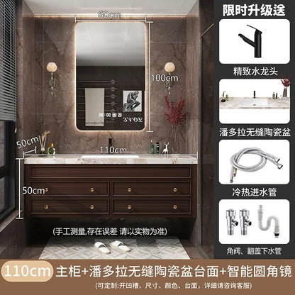 Rustic Retro Bathroom Cabinet Luxury Integrated Black Vanity Bathroom Cabinet Storage Organization Mobile Bagno Home Furniture