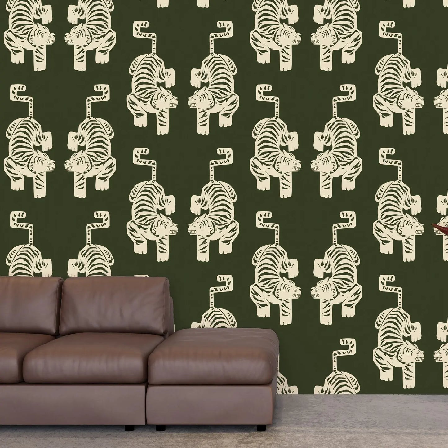 Peel and Stick Olive Green Tiger Wallpaper,Vintage Aztec Tiger Wallpaper,Retro Self adhesive Or Tradition Non-woven Animal Paper
