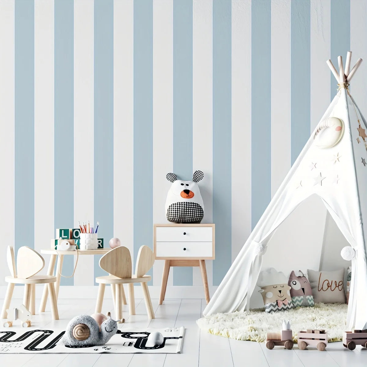 1PC blue and white stripes pattern design thick moisture-proof and waterproof wallpaper, can be self-adhesive tear-off ready to