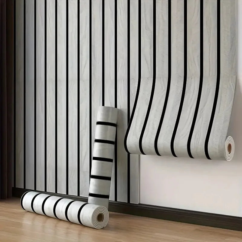 Self-Adhesive Wood Grain Wall Panels Vinyl with Vertical Slats Wallpaper for Living Room Bedroom Kitchen Bathroom TV Backsplash