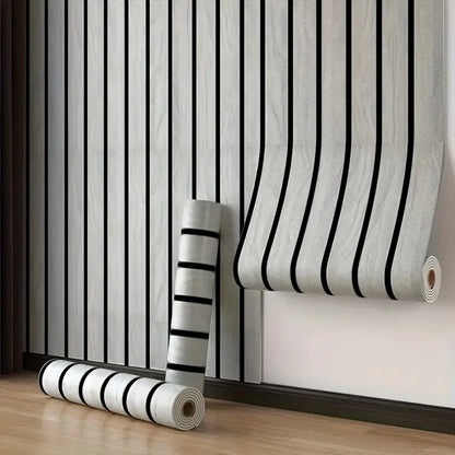 Self-Adhesive Wood Grain Wall Panels Vinyl with Vertical Slats Wallpaper for Living Room Bedroom Kitchen Bathroom TV Backsplash