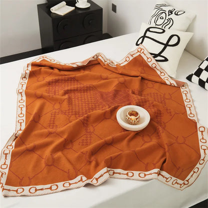 Luxury Horse Knitted Blanket Gray Bedspread Modern Orange Decorative For Sofa Throw Warm Living Room Bedding Home Decorations