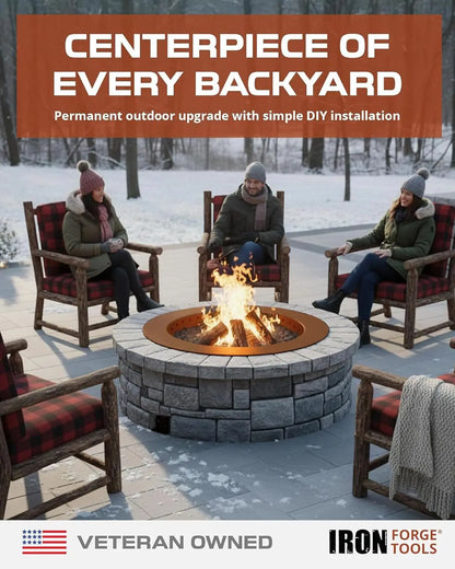 Outdoor Heavy Duty Corten Steel Fire Pit Ring, Black, 36 inch Outer/30 inch Round, Smokeless & Permanent, Patent Pending