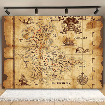Pirate Treasure Map Background - Multi-functional party decoration suitable for theme events and game rooms, polyester fabric