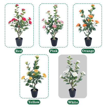 85cm Camellia Topiary Tree with Pot/Spike Realistic Fake Flower Plant Indoor Outdoor Faux Bonsai for Home Garden Office Decor