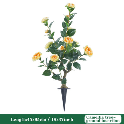 85cm Camellia Topiary Tree with Pot/Spike Realistic Fake Flower Plant Indoor Outdoor Faux Bonsai for Home Garden Office Decor