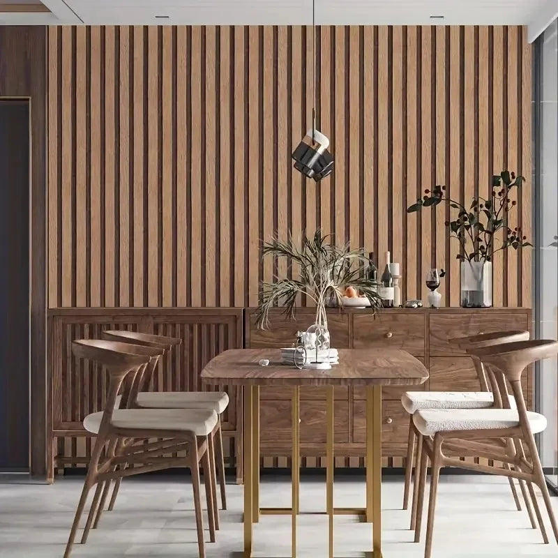 Self-Adhesive Wood Grain Wall Panels Vinyl with Vertical Slats Wallpaper for Living Room Bedroom Kitchen Bathroom TV Backsplash