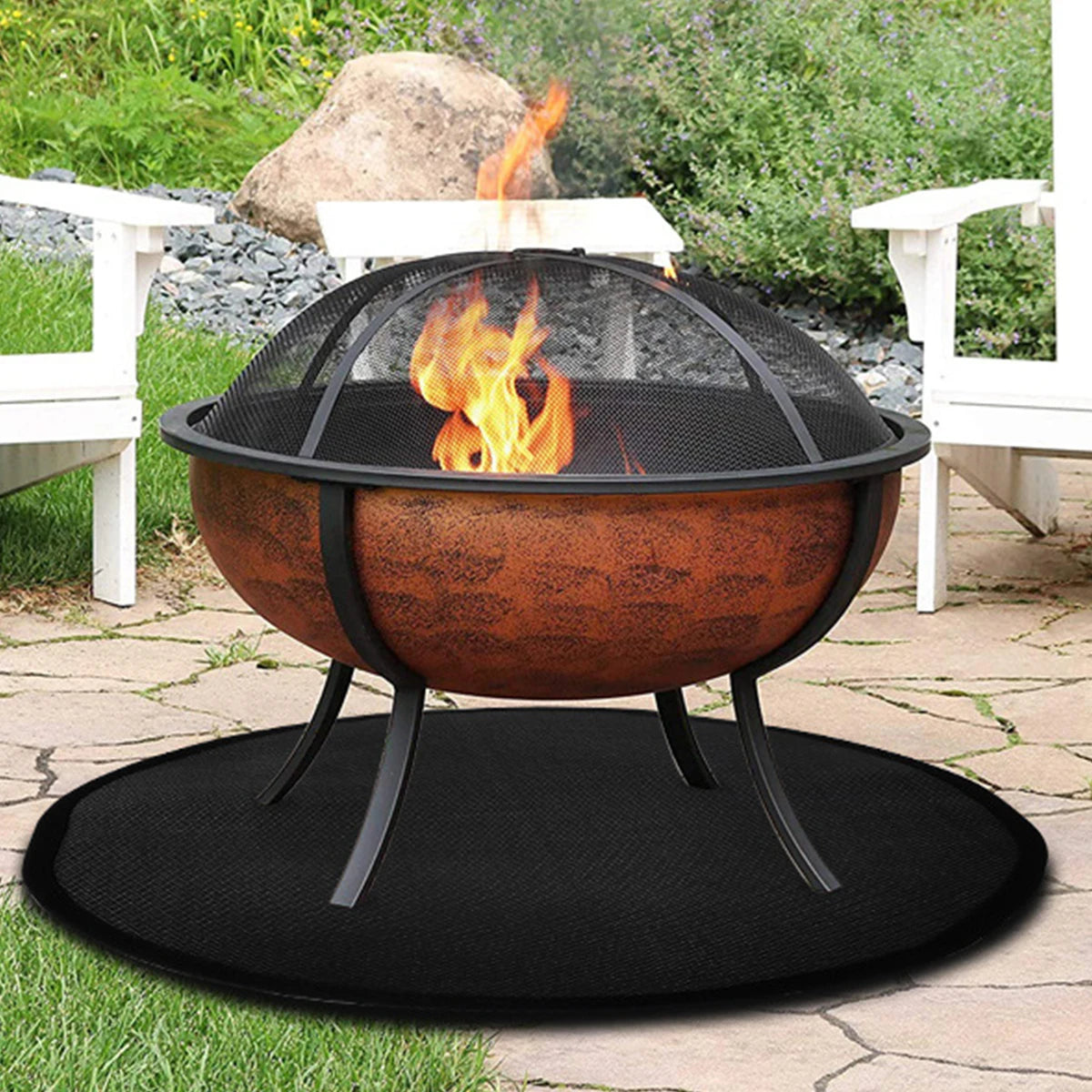 Grill Pad Mat Fire Pit Mat For Outdoor Bbq Round Stove Fire Mat Three Layered Thickened Fireproof Stove Fire Mat For Deck