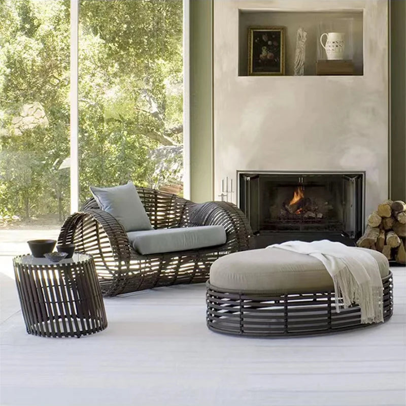 High Quality Modern Nordic Outdoor Aluminum Frame Rattan Sectional Sofa Set Garden Sofas for Courtyard Villa Park Farmhouse