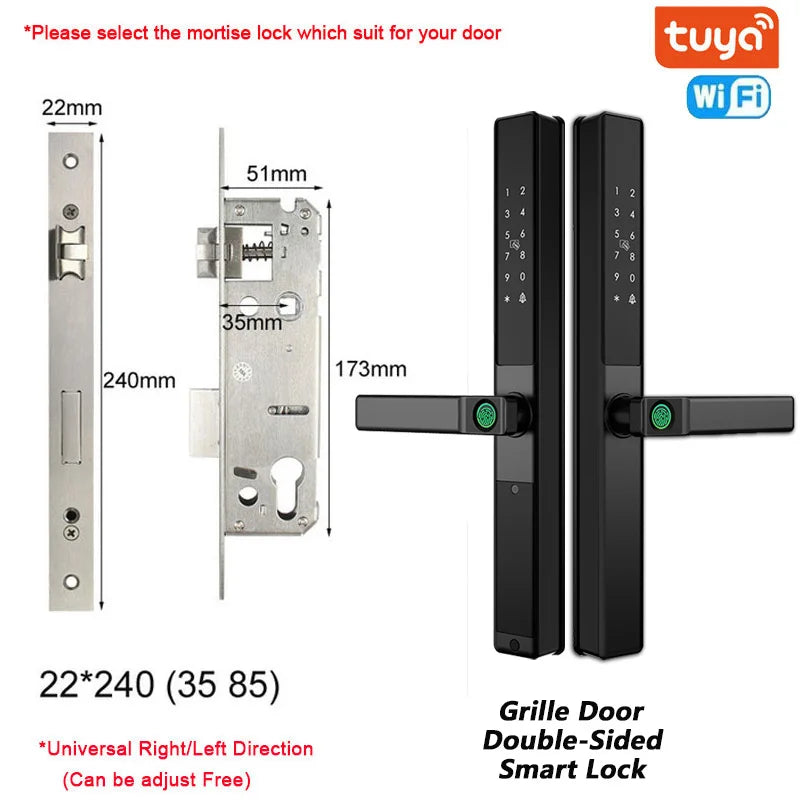 Double-Side Waterproof  Smart Door Lock Fingerprint Password Card Tuya App Bridge-Cut For Outdoor Pull Push Sliding Grille Door