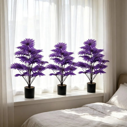 3pc Simulation Artificial Plant Purple Palm Fake Tree Green Plant with 36Leaves Niversal Indoor/Outdoor Display in All Seasons