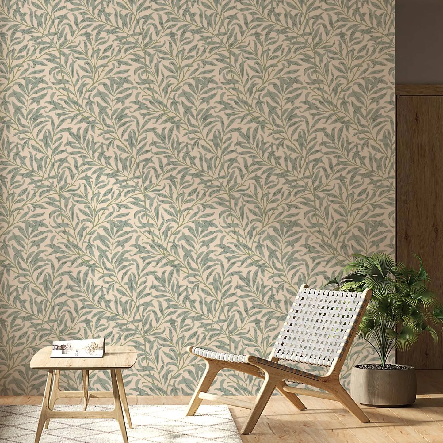 Green Leaf Wallpaper,Beige Color Removable Wallpaper, Self Adhesive Wallpaper Mural, Pasted Wallpaper Peel and Stick