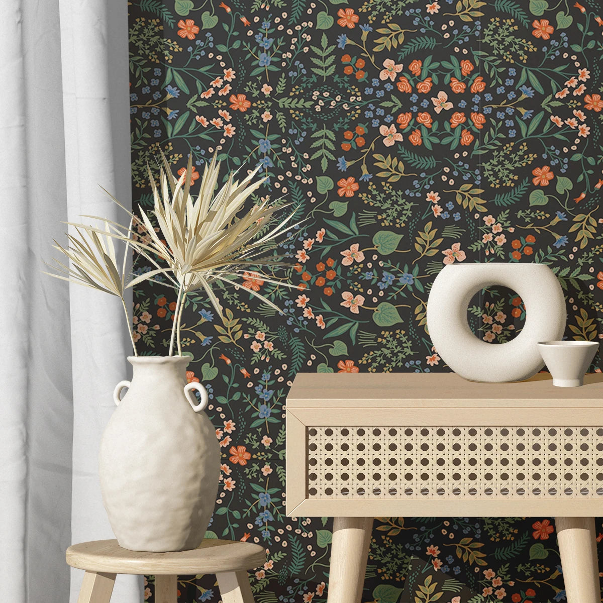 1 roll black background floral pattern thickened moisture-proof wallpaper self-adhesive waterproof home decoration background wa