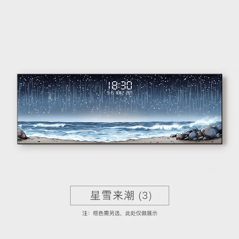 Modern Luxury Living Room Decoration Painting Led Electronic Clock Sofa Background Mural Light Horizontal Hanging Painting