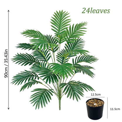24 Leaves Areca Palm Artificial Plants Trees in Pot Plastic Green Fake Plant Tree Bonsai for Room Home Indoor Outdoor Decoration