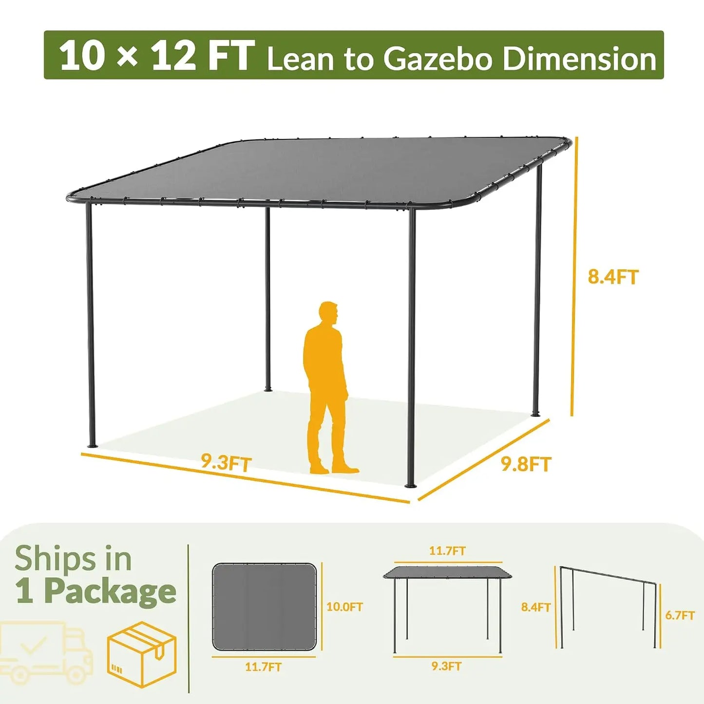 10' x 12' Gazebo for Patio, Outdoor Gazebo Pergola with Waterproof & UV-Resistant Sloped Roof, Wall-Mounted Shade, Customized