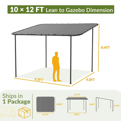 10' x 12' Gazebo for Patio, Outdoor Gazebo Pergola with Waterproof & UV-Resistant Sloped Roof, Wall-Mounted Shade, Customized