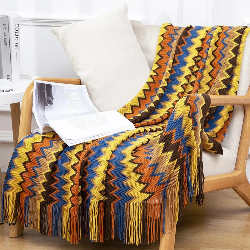 Bohemian Summer Knit Throw - Lightweight Aircon Blanket for Office Nap, Sofa & Bedspread Decor |  Sofa Cover & Bed Ru