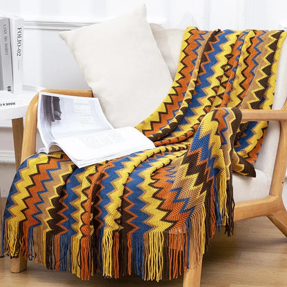 Bohemian Summer Knit Throw - Lightweight Aircon Blanket for Office Nap, Sofa & Bedspread Decor |  Sofa Cover & Bed Ru