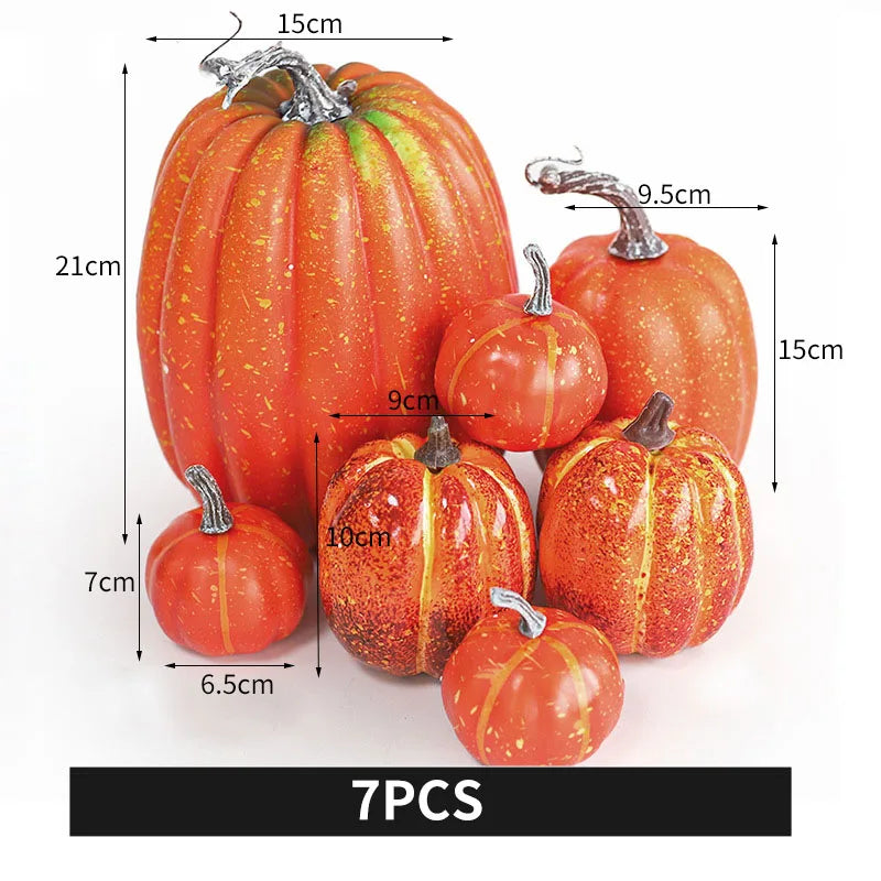 7pcs Halloween Simulation Pumpkin Decor Outdoor Orange Foam Plastic Artificial Pumpkin  Home Table Festival Atmosphere Decor