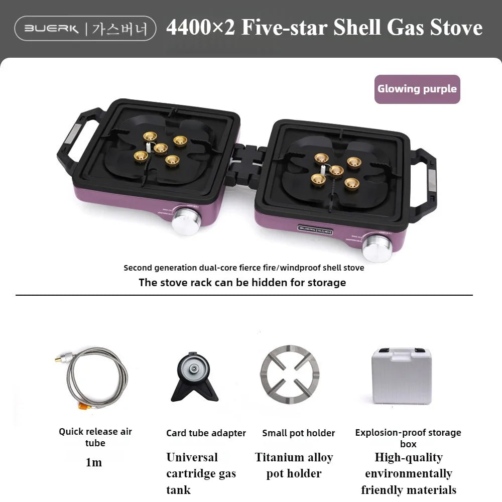 BUERK 8800W High Power Double Burner Camping Gas Stove - Portable Foldable Outdoor BBQ Grill - Split Type Butane Propane Burner